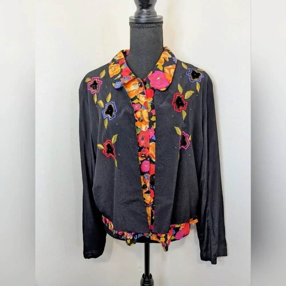 VTG Carole Little Embroidered Whimsigoth Dark Academia Witchy Art To Wear Top 10